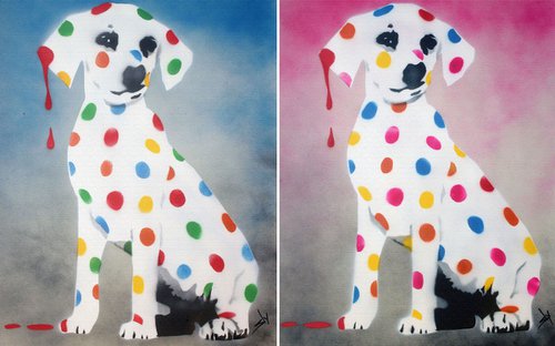 His & her Damien's dotty, spotty, puppy dawgs (on Urboxes) +FREE poem. by Juan Sly