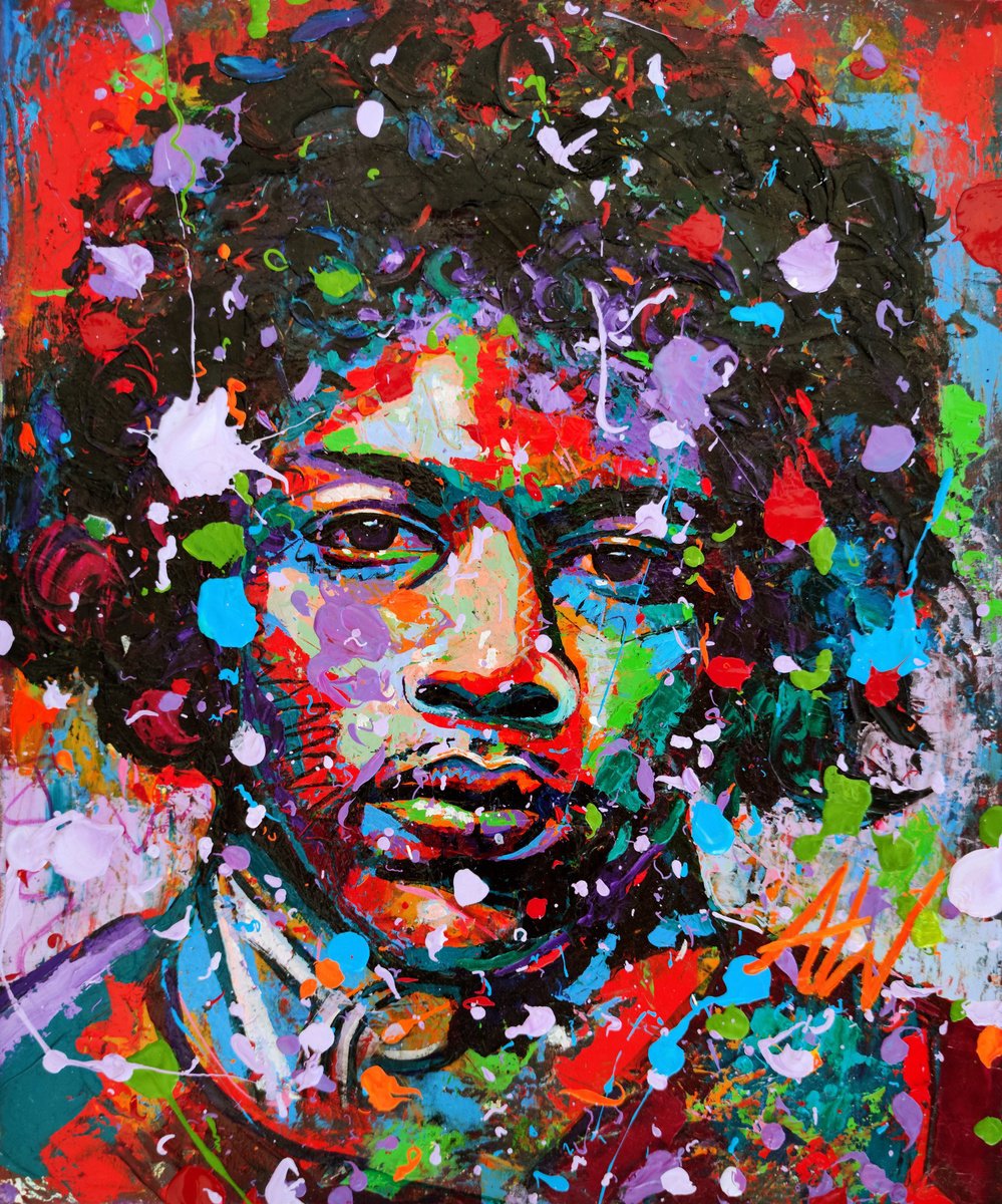Abstract Portrait Acrylic Painting By Angie Wright, 20 X 24, Hendrix, Original Artwork