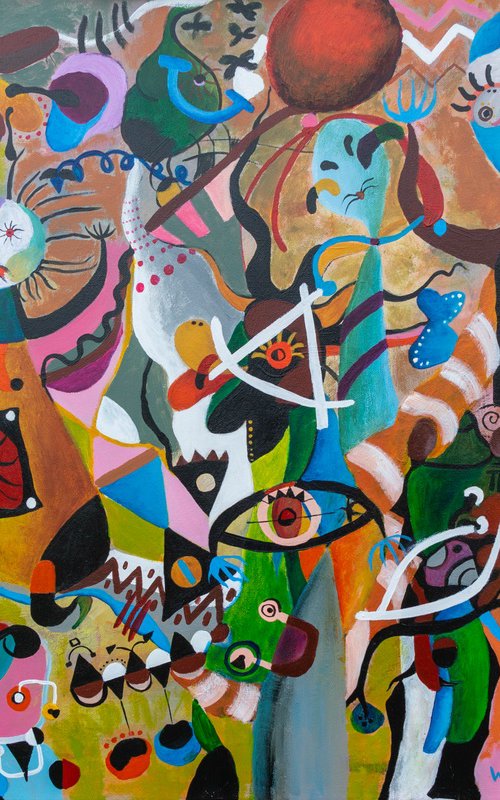 Full Of Love, Originalabstract painting inspired by Joan Miro, Wall art, Ready to hang by WanidaEm