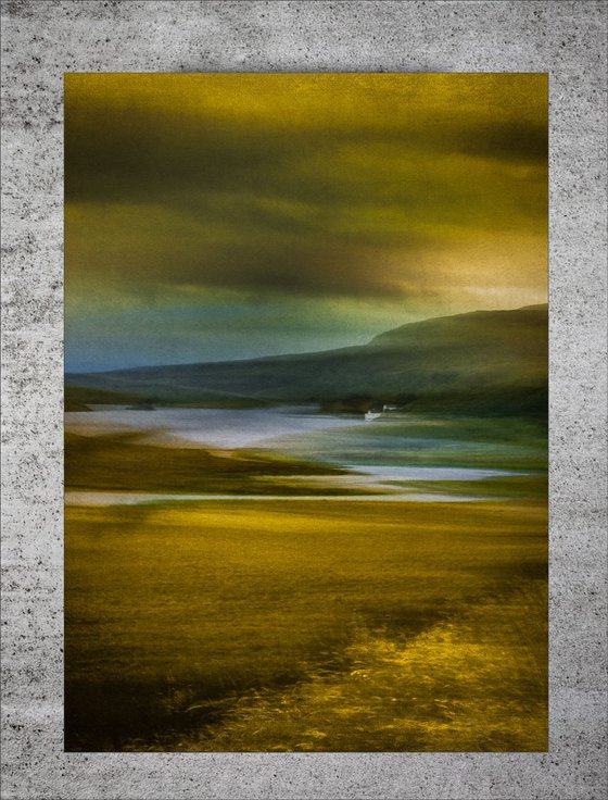 The House by the Loch - Ochre and Grey Abstract on Canvas