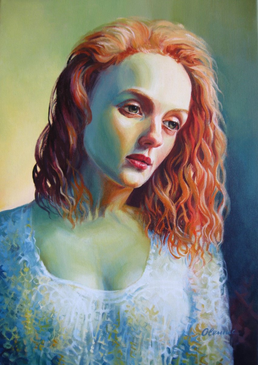 Expressive Portrait Acrylic Painting By Elena Oleniuc, 14 X 20, Dreaming, Original Artwork
