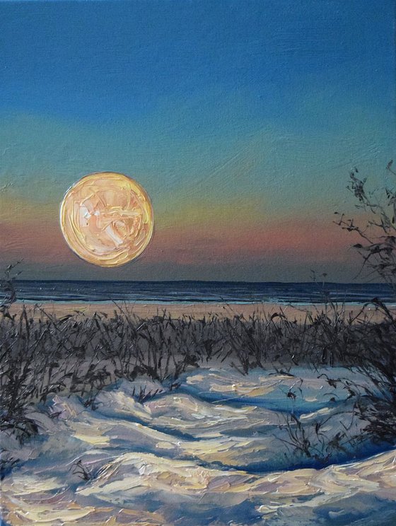 "Moon Lullaby" 40 x 30 cm, Ready To Hang/ seascape/ moon /shore/realism /surrealism/ romantic/ impressionism