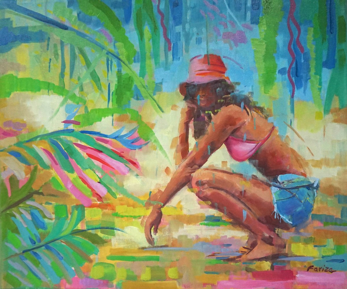 Impressionistic Portrait Oil Painting By Amaya Fernandez Fariza, 22 X 18, Tropical Beach, Original Artwork