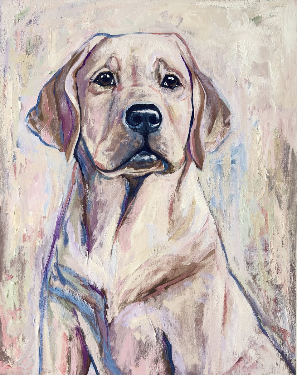 Expressive Animal Acrylic Painting By Elena Adele Dmitrenko, 22 X 28, Golden Retriever, Original Artwork