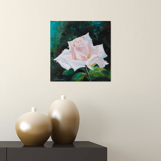 "Tears of a rose."  rose flower  liGHt original painting PALETTE KNIFE  GIFT (2020)