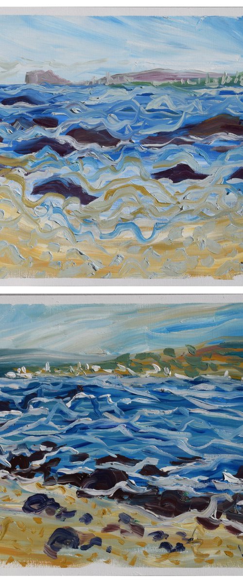 Secluded beach - Set of 2 paintings - Playa de Cala Sardina, Manilva by Kirsty Wain