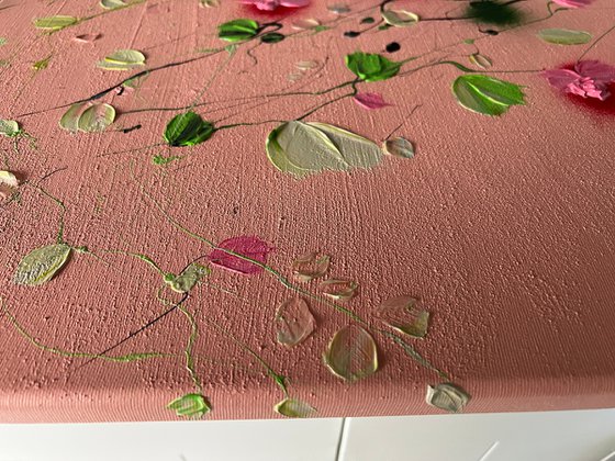 Square acrylic structure painting with flowers "Rose Day II”