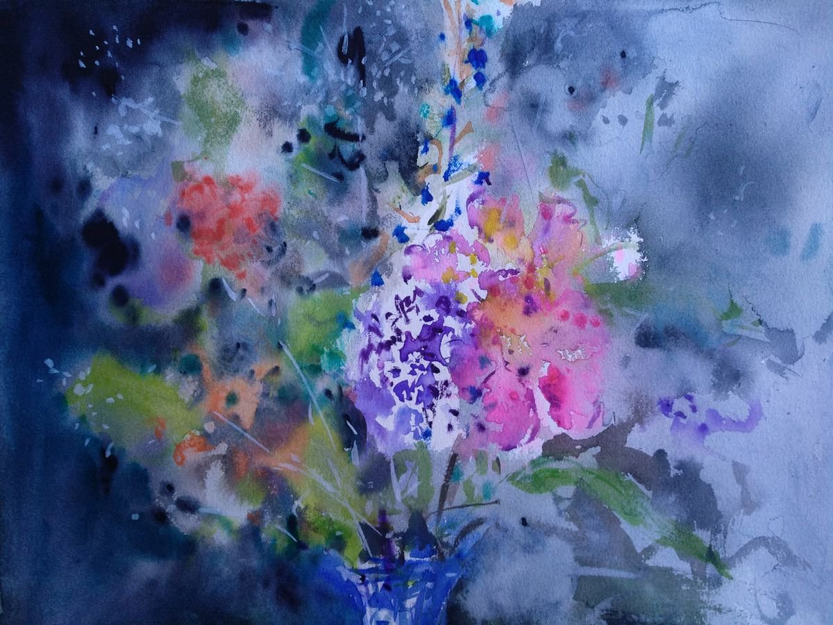 Expressive Botanical Watercolour By Marina Del Pozo, 16 X 12", Close To Spring, Original Artwork