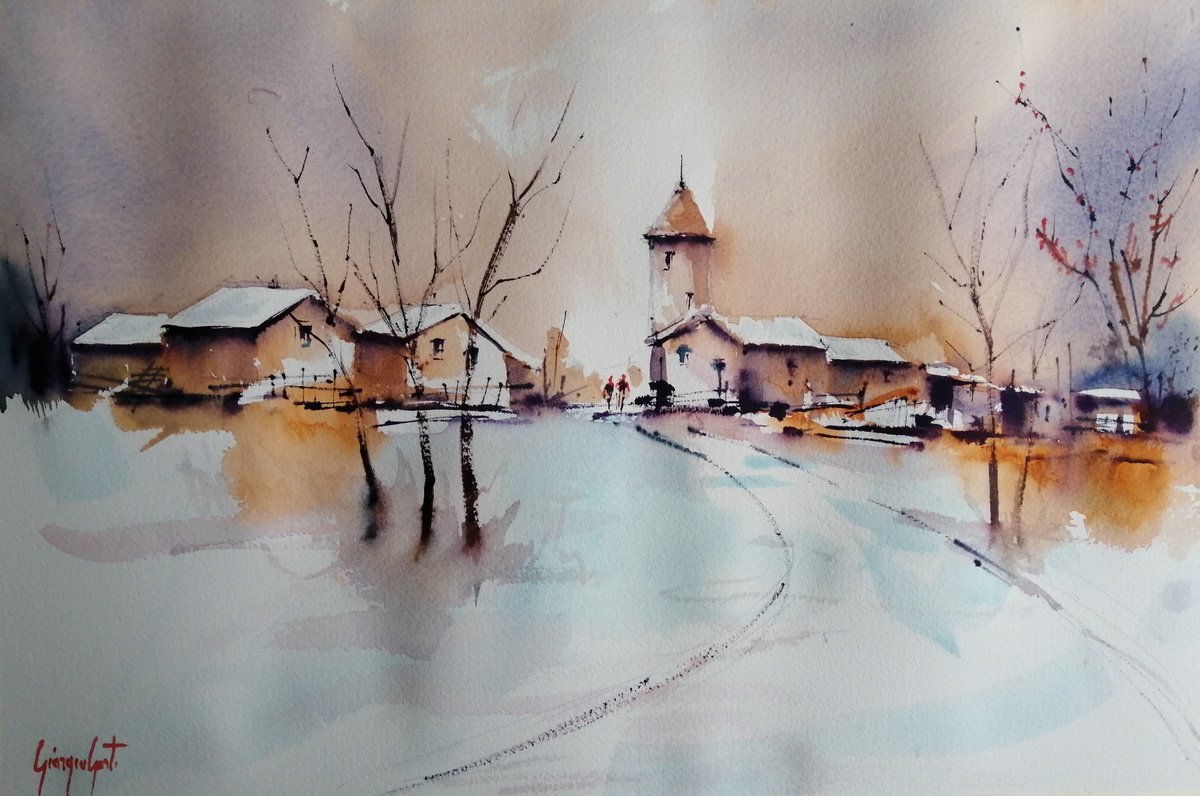 Impressionistic Watercolour , Winter Landscape 21 By Giorgio Gosti, 21 X 14, Artwork For Sale On Artfinder