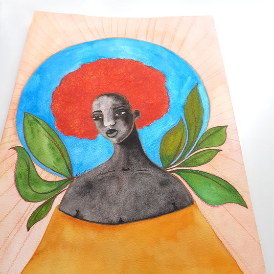 Original Watercolor Painting by Stacey-Ann Cole - 'Sun Goddess'