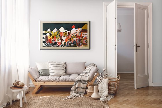 Landscape with red sun.