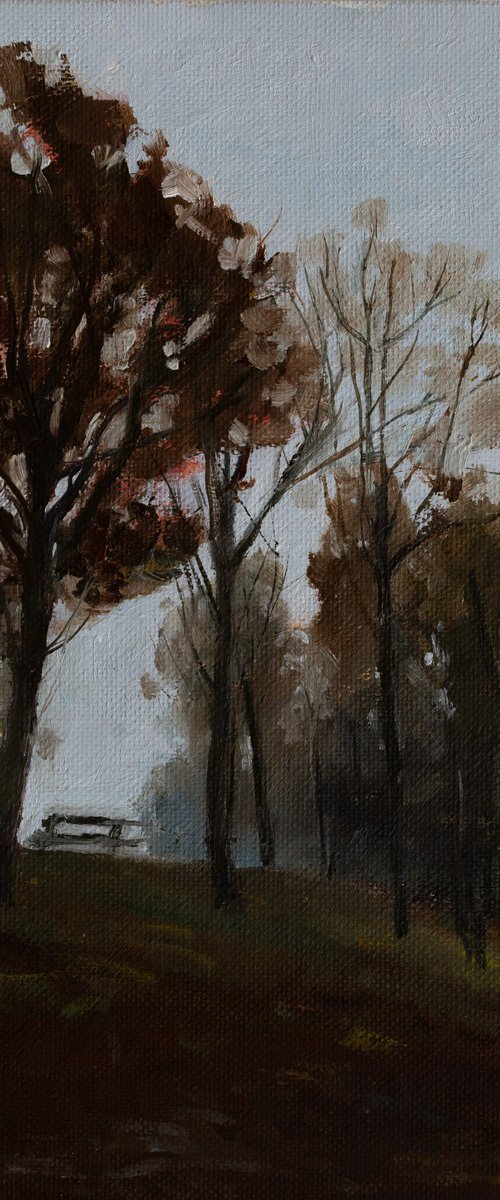 Foggy evening in October oil study by OLEG KAMAEV