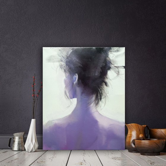 Figurative Painting Violet Female Art - Girl from the East, 40x50 cm