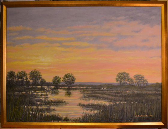 Marsh at Sunset - 30X40 framed oil painting