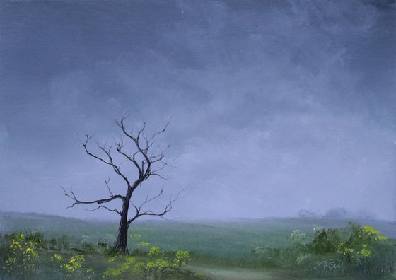 'Spring Dawn II' Original Oil Painting Landscape Farm Land 7x5"