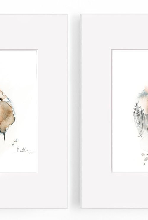 Little birds watercolor painting 2 set by Sophie Rodionov