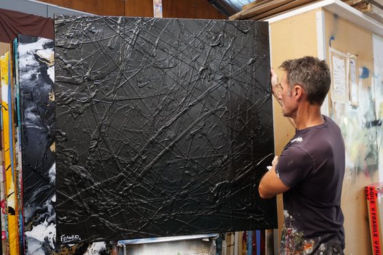 Black Mamba Squared 120cm x 120cm Textured Abstract Art
