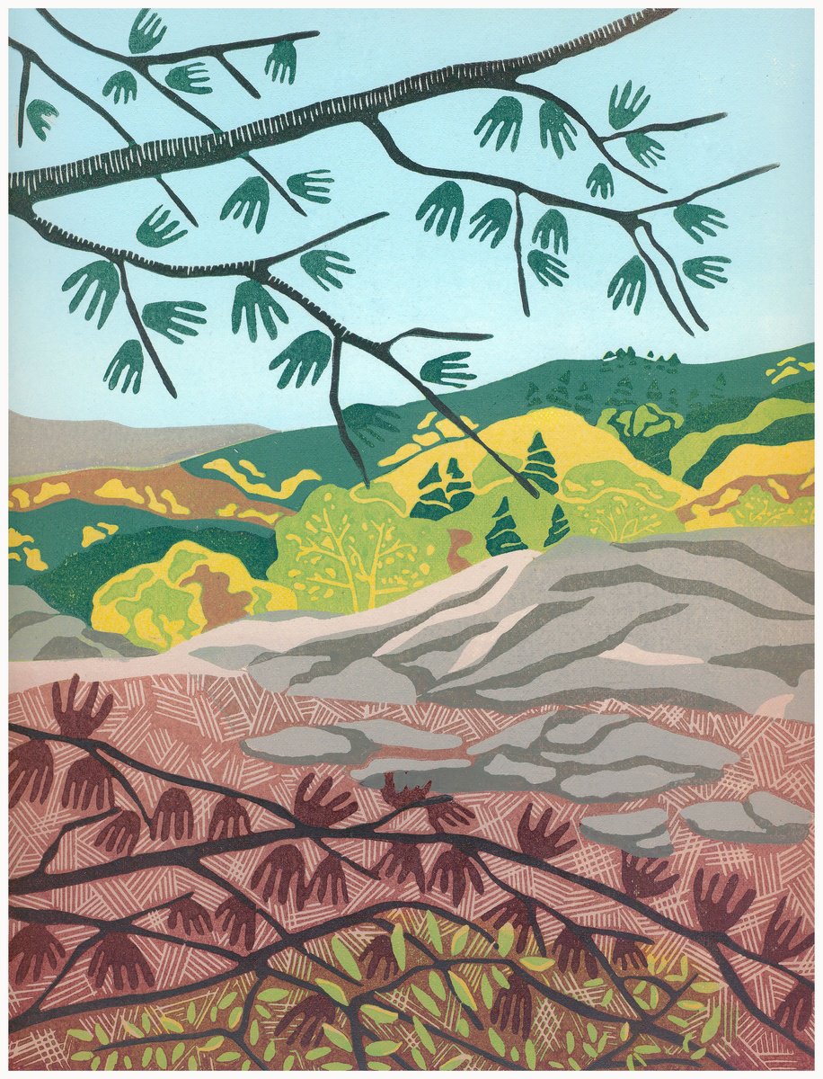 Landscape Linocut By Kate Goetz, 10 X 13", Take A Picture For Me, Original Artwork