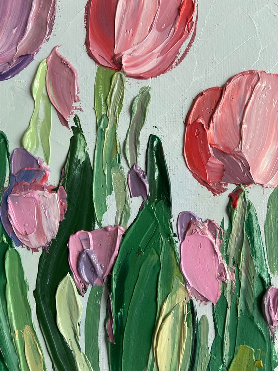 Abstract Tulips flowers painting 20x20cm mini art impasto oil