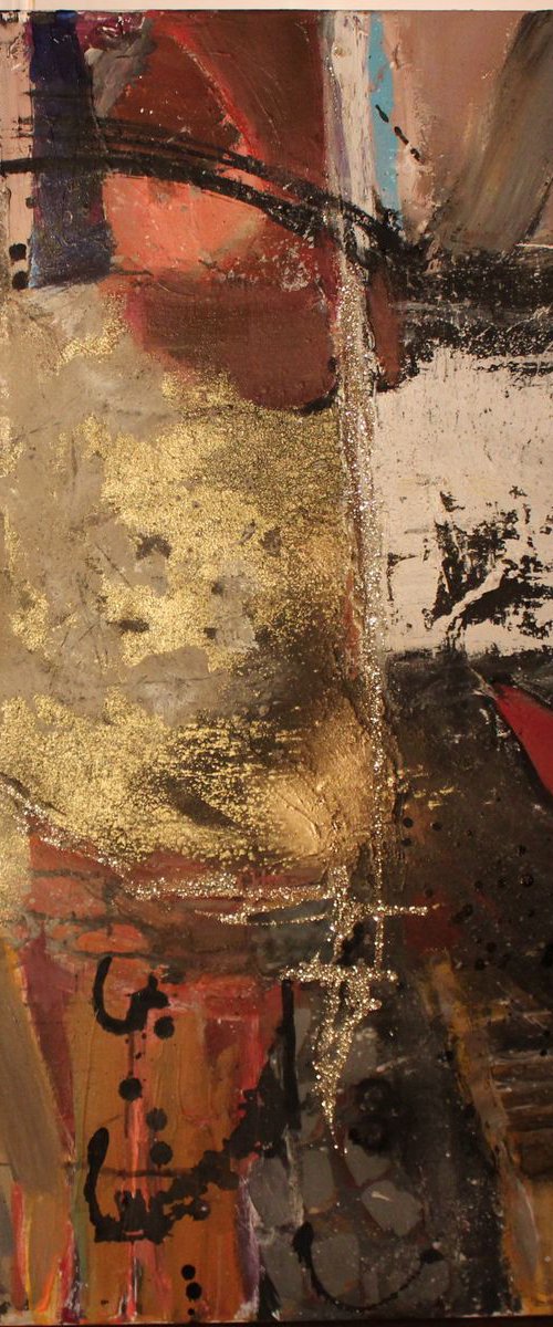 Golden Artwork Abstract Acrylic Gold pigments & Mixed Media 100x100 by Sylvie Dodin