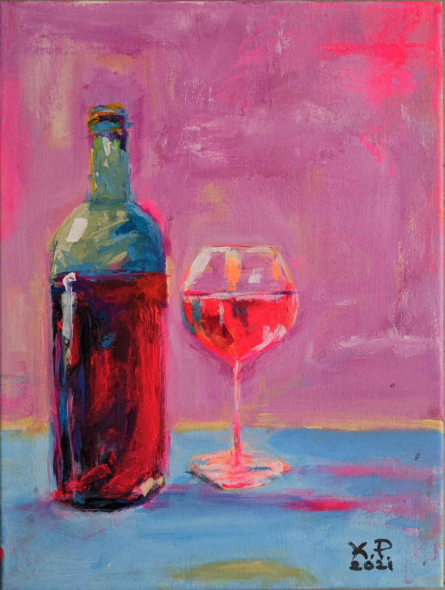 Impressionistic Still Life Acrylic Painting By Kasia Pawlak, 12 X 16", 6 Pm, Original Artwork