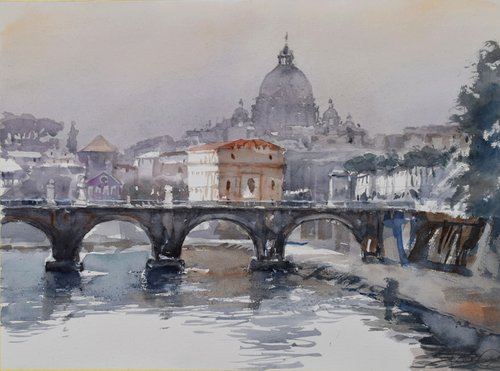The angels' bridge in Rome (  Ponte Sant'Angelo ) II by Goran Žigolić Watercolors