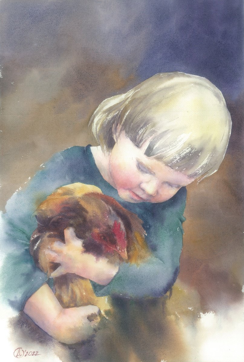 Impressionistic Portrait Watercolour By Oksana Duchenchuk, 15 X 22", Love Is Gentle Ii, Original Artwork