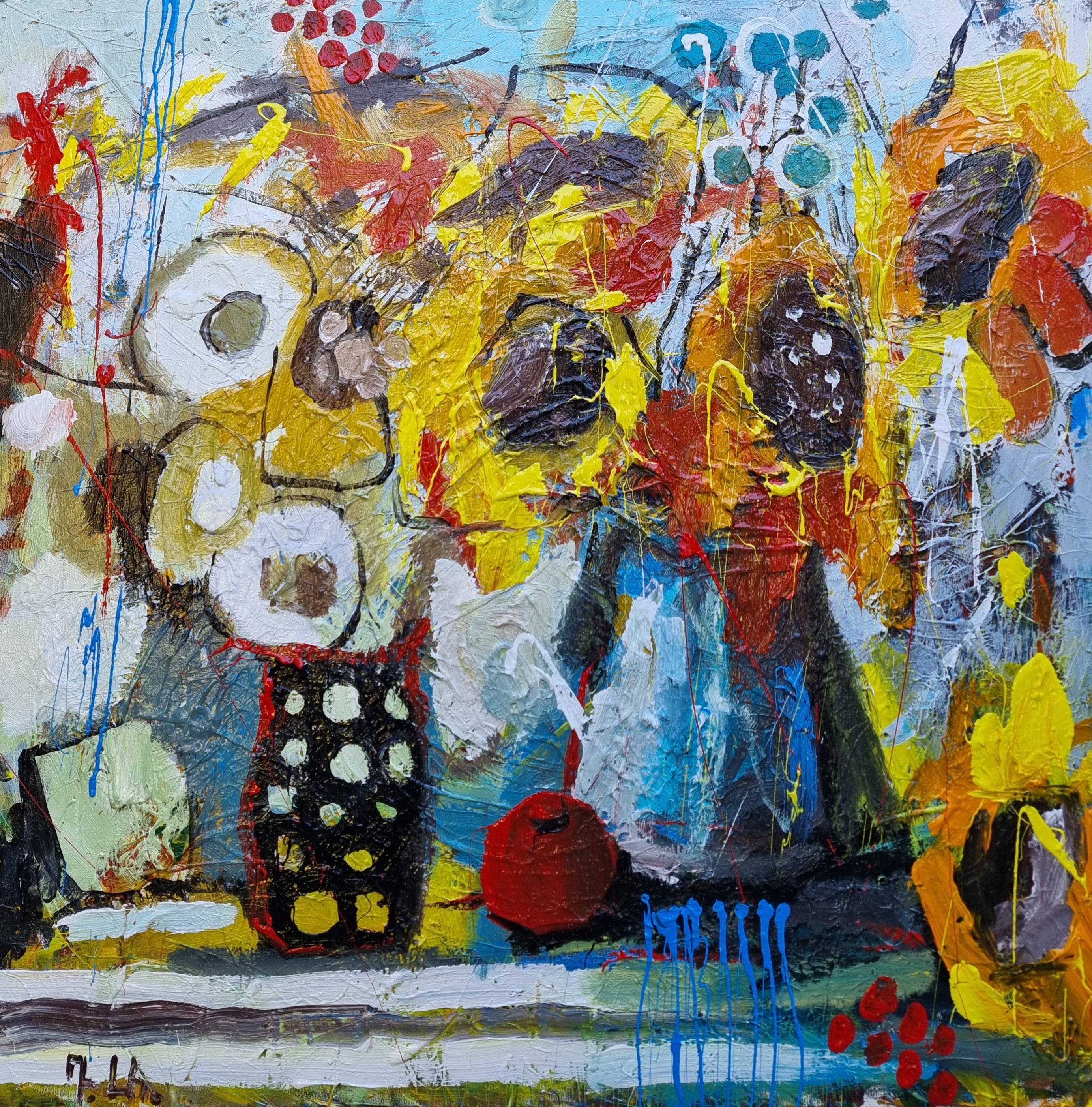 Impressionistic Botanical Oil Painting By Davit Arstamyan, 35 X 35, A Dance Of Paint And Petals, Original Artwork