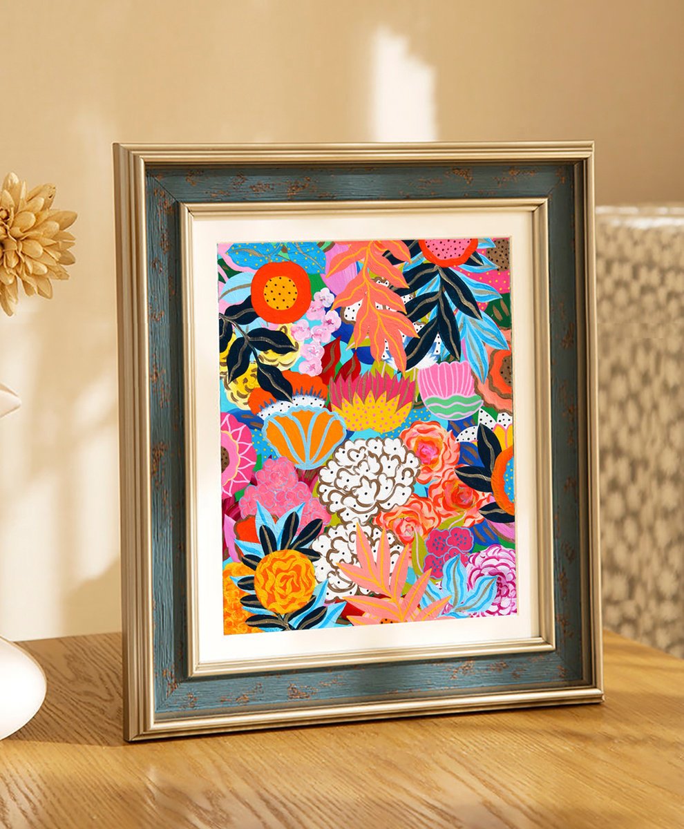 Organic Botanical Acrylic Painting By Martina Boycheva, 16 X 20", Garden Of..., Original Artwork