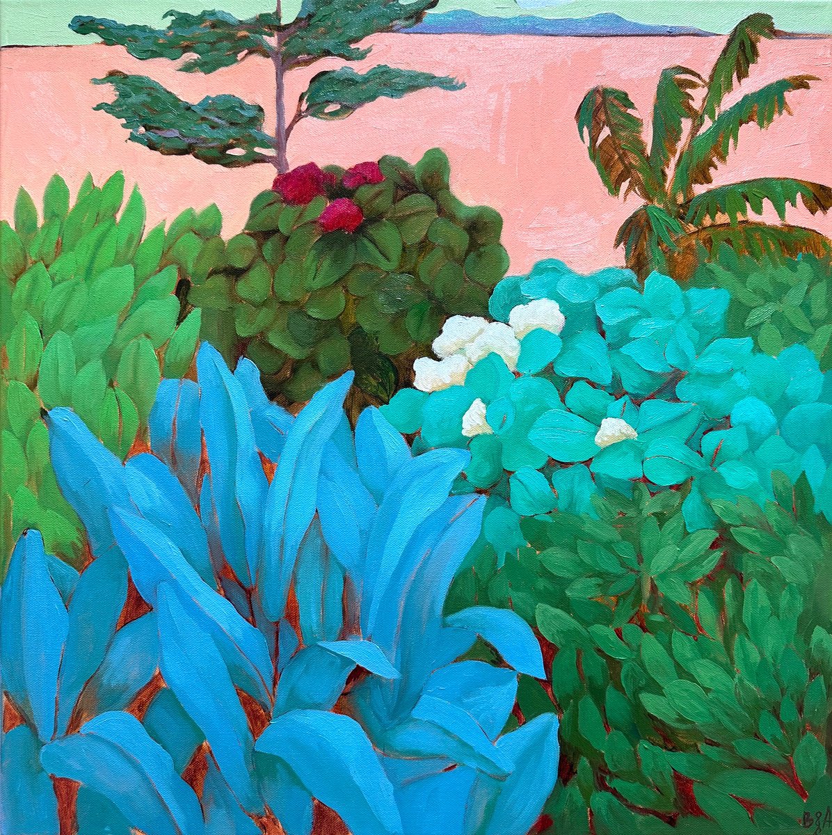 Urban And Pop Oil Painting , Bluish Leaves Landscape By Anna Bogushevskaya, 20 X 20, Artwork For Sale On Artfinder