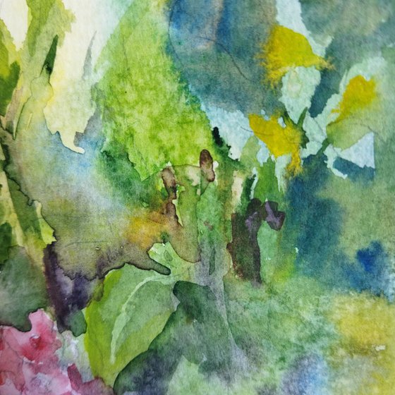 Hydrangeas flowers in garden watercolor painting