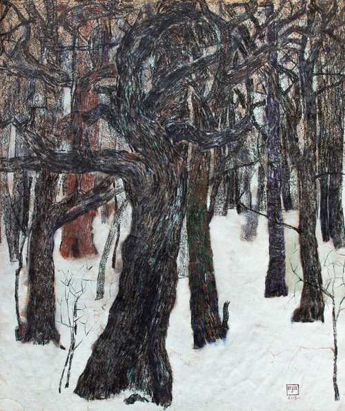 "Winter forest 1". Graphics. Wax pencil. by Igor (Krapar) Shcherbakov