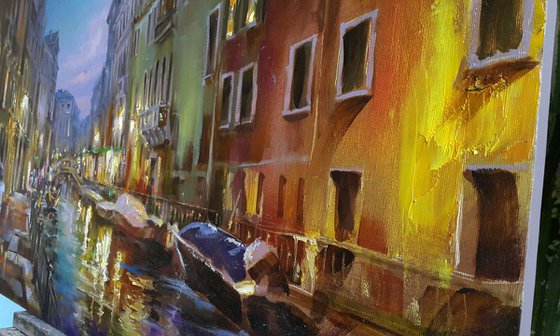 Romantic evening in Venice - oil original cityscape, painting Venice