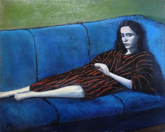 Girl on the blue couch
