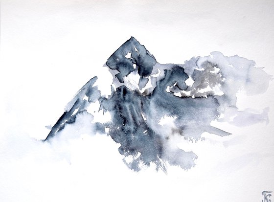 Mountain Painting, Misty Landscape Original Watercolor Painting, Cozy Home Decor