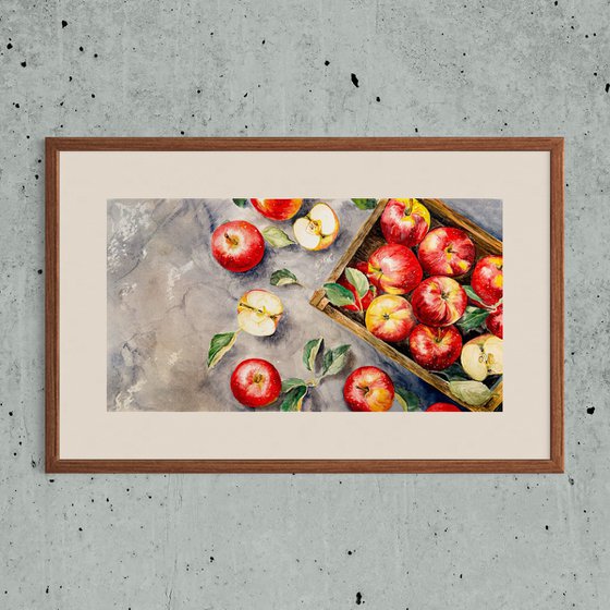 Bright Apples in a Wooden Box