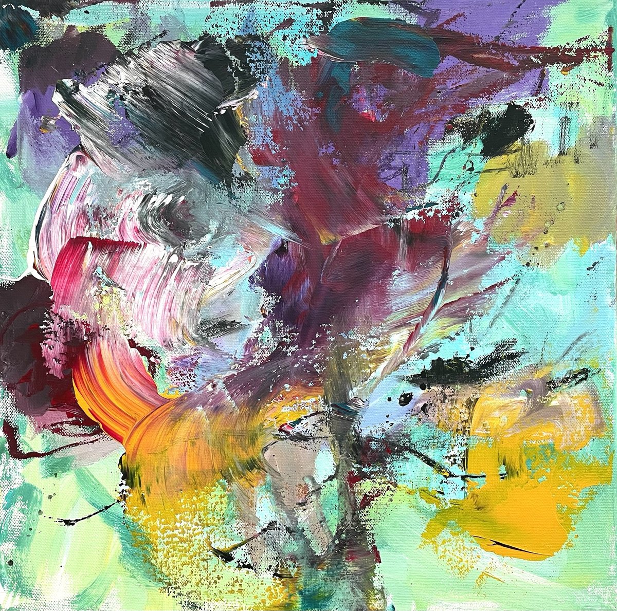 Expressive Abstract Acrylic Painting By Christel Haag, 16 X 16, Can You Imagine 2, Original Artwork