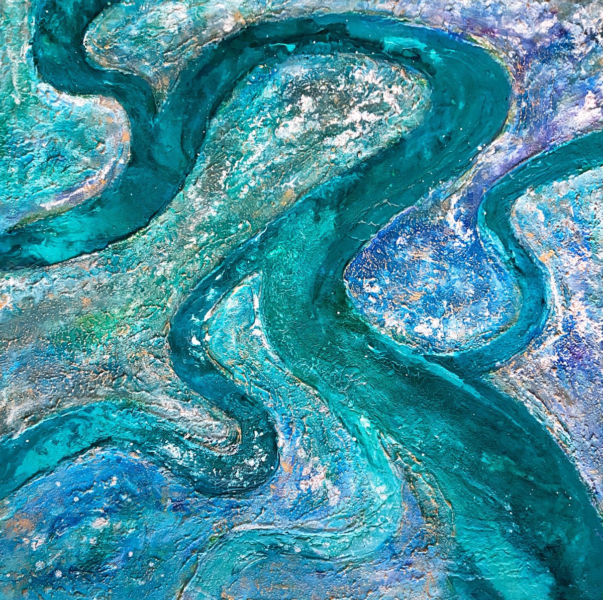 Abstract Landscape Acrylic Painting By Nikita Ostapenco, 28 X 28", Moon River, Original Artwork