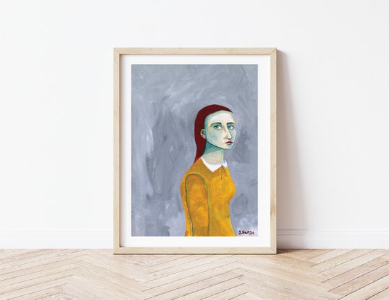 Redhead in yellow dress - lady looking woman portrait