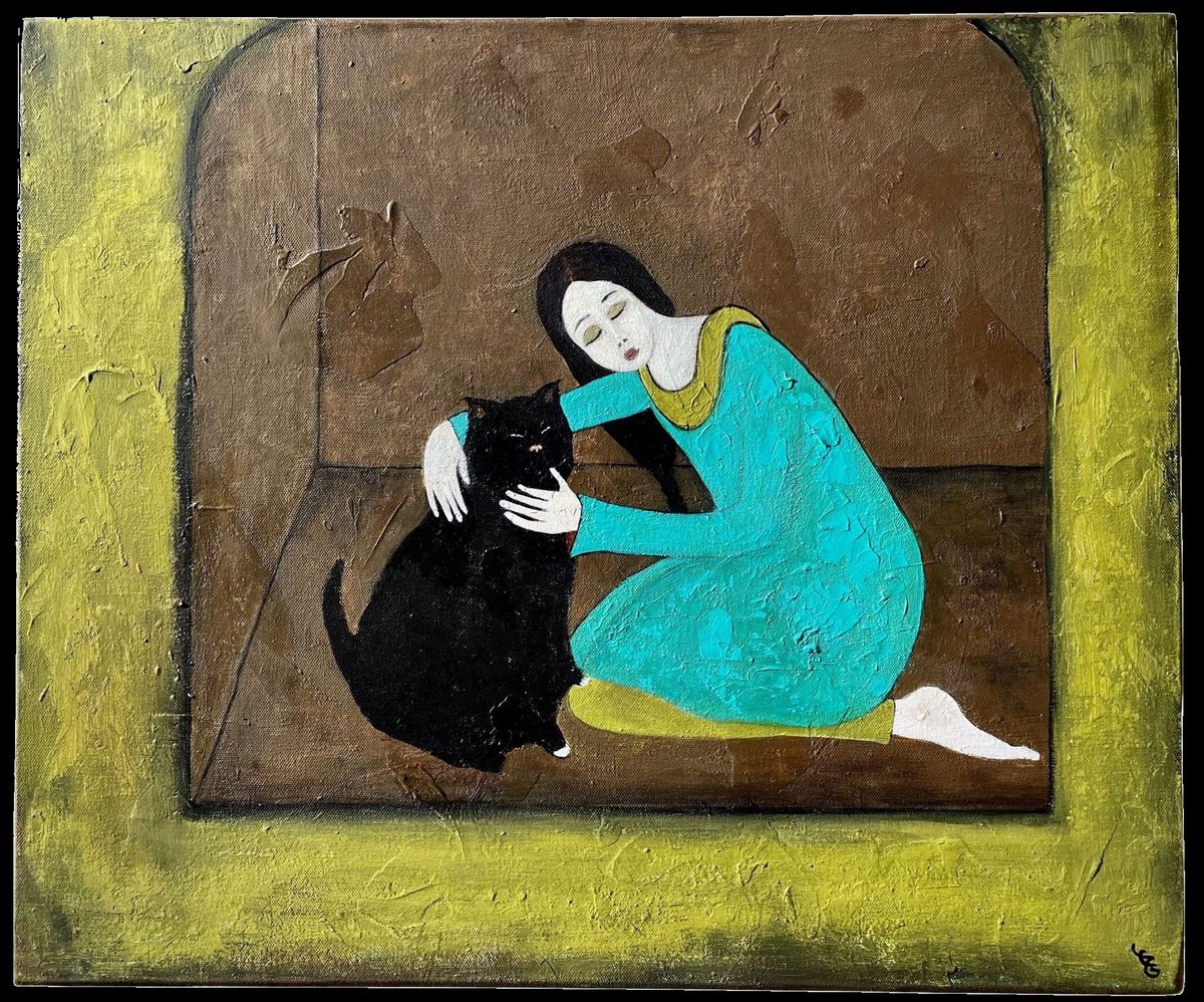 Expressive Portrait Acrylic Painting By Eleanor Gabriel, 22 X 18, The Alcove, Original Artwork