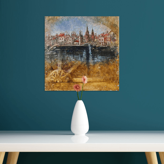 Dutch old town, Canal reflection