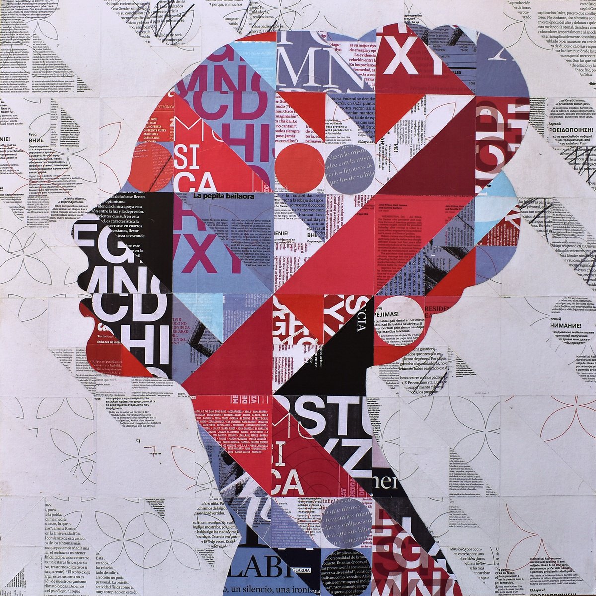 Portrait Collage By Manel Villalonga, 24 X 24", 101 Summer In Barcelona, Original Artwork