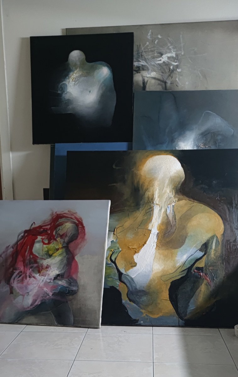 Abstract Portrait Oil Painting By Mladen Ilic, 39 X 39", Sun, Original Artwork