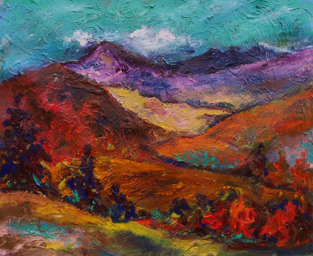 Impressionistic Painting , My Village - ?s Mountains And Valleys By Razmik Manoyan, 22 X 19, Artwork For Sale On Artfinder