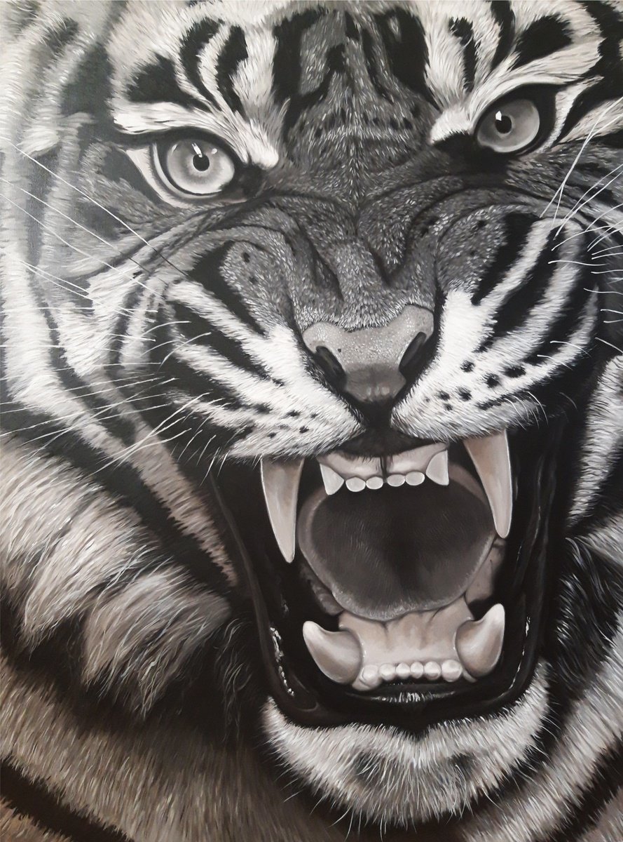 Photorealistic Oil Painting , Unbridled Roar By Tigran Araqelyan, 35 X 47, Artwork For Sale On Artfinder