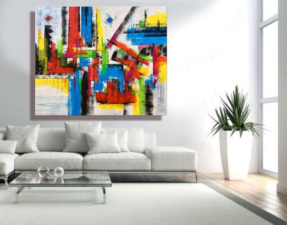 Young Hearts Run Free - XL LARGE,  Modern, Powerful, Heavy Textured, Joyful,  Energetic,  Bold,  Colorful Painting - READY TO HANG!