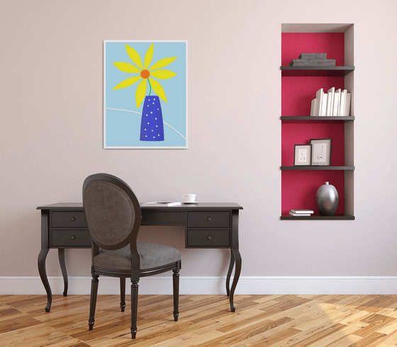 Bright yellow sun in a blue vase