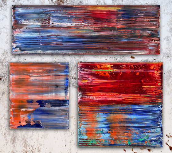 "You Talking To Us?" - Save As A Series - Original Large PMS Abstract Triptych Oil Paintings On Canvas - 36" x 32"