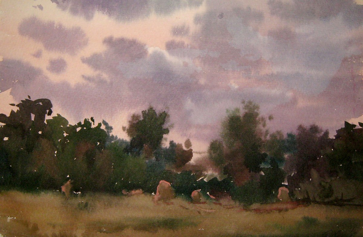 Impressionistic Landscape Watercolour By Valeriy Savenets-1, 13 X 9", Evening Sketch, Original Artwork