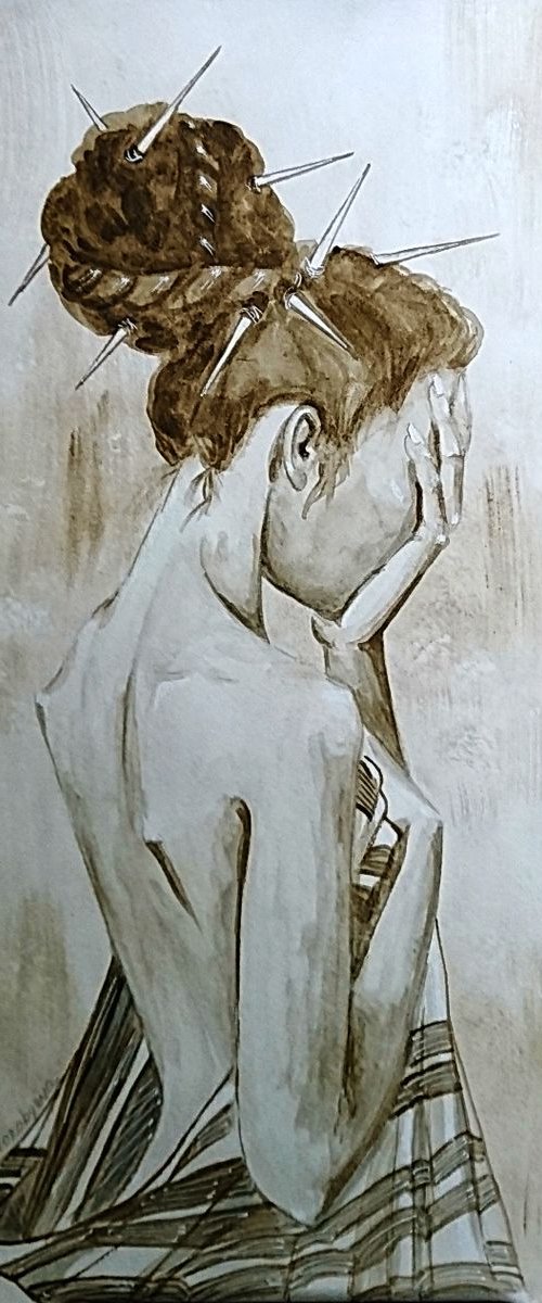 First time. Monochrome watercolor painting. by Svetlana Vorobyeva